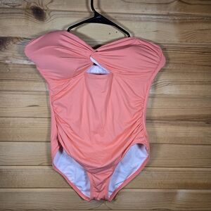 Loft Beach One Piece Swimsuit Twist Bandeau Top Keyhole Coral Women's Large New
